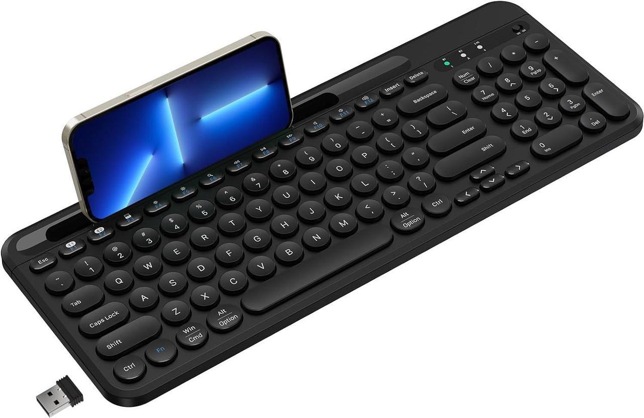 cimetech Wireless Bluetooth Keyboard, Dual Mode (BT 5.1+2.4G) Computer Keyboard, Quiet Bluetooth Keyboard with 3 Channels Multi-Device for iPad, Mac, Smartphone, Laptop, iOS, Android, Windows (Black)