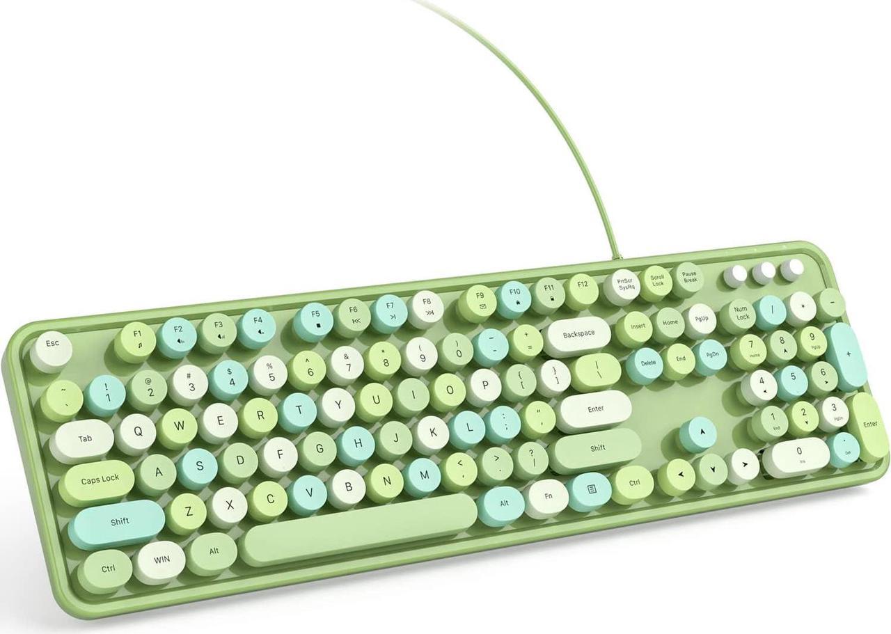 KNOWSQT Wired Computer Keyboard - Green Colorful Full-Size Round Keycaps Typewriter Keyboards for Windows, Laptop, PC, Desktop, Mac