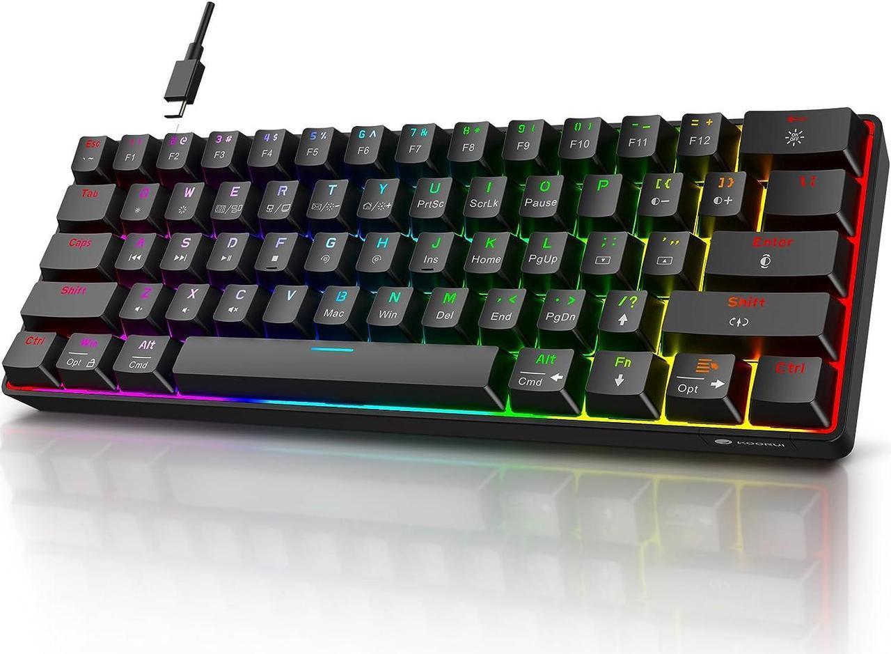 KOORUI Gaming Keyboards, 60% Mechanical Keyboard 26 RGB Backlit Wired UK Layout 61 Keys with Blue Switch Keyboards for Windows MacOS Linux