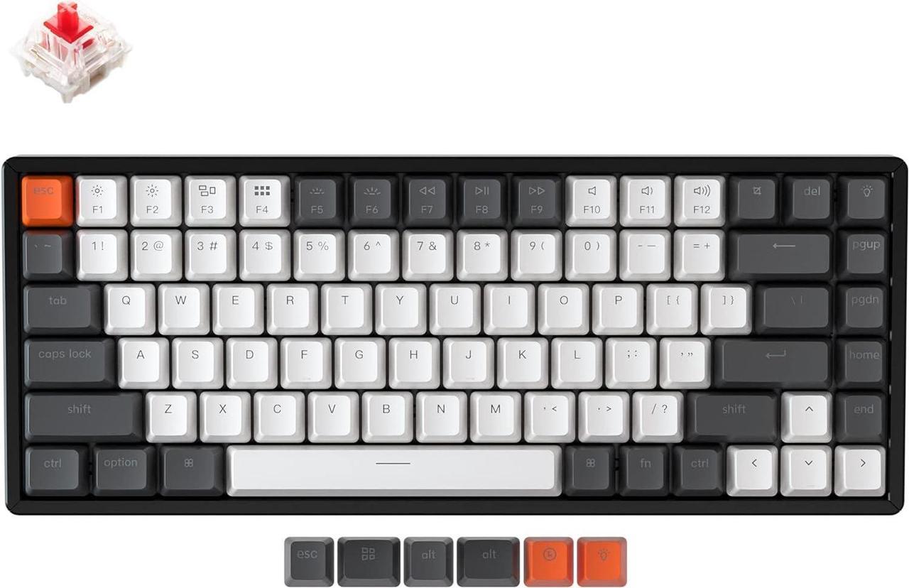 Keychron K2 75% Layout 84 Keys Hot-swappable Bluetooth Wireless/USB Wired Mechanical Keyboard with Gateron G Pro Red Switch/Double-Shot Keycaps/RGB Backlight for Mac Windows Version 2, Aluminum Frame