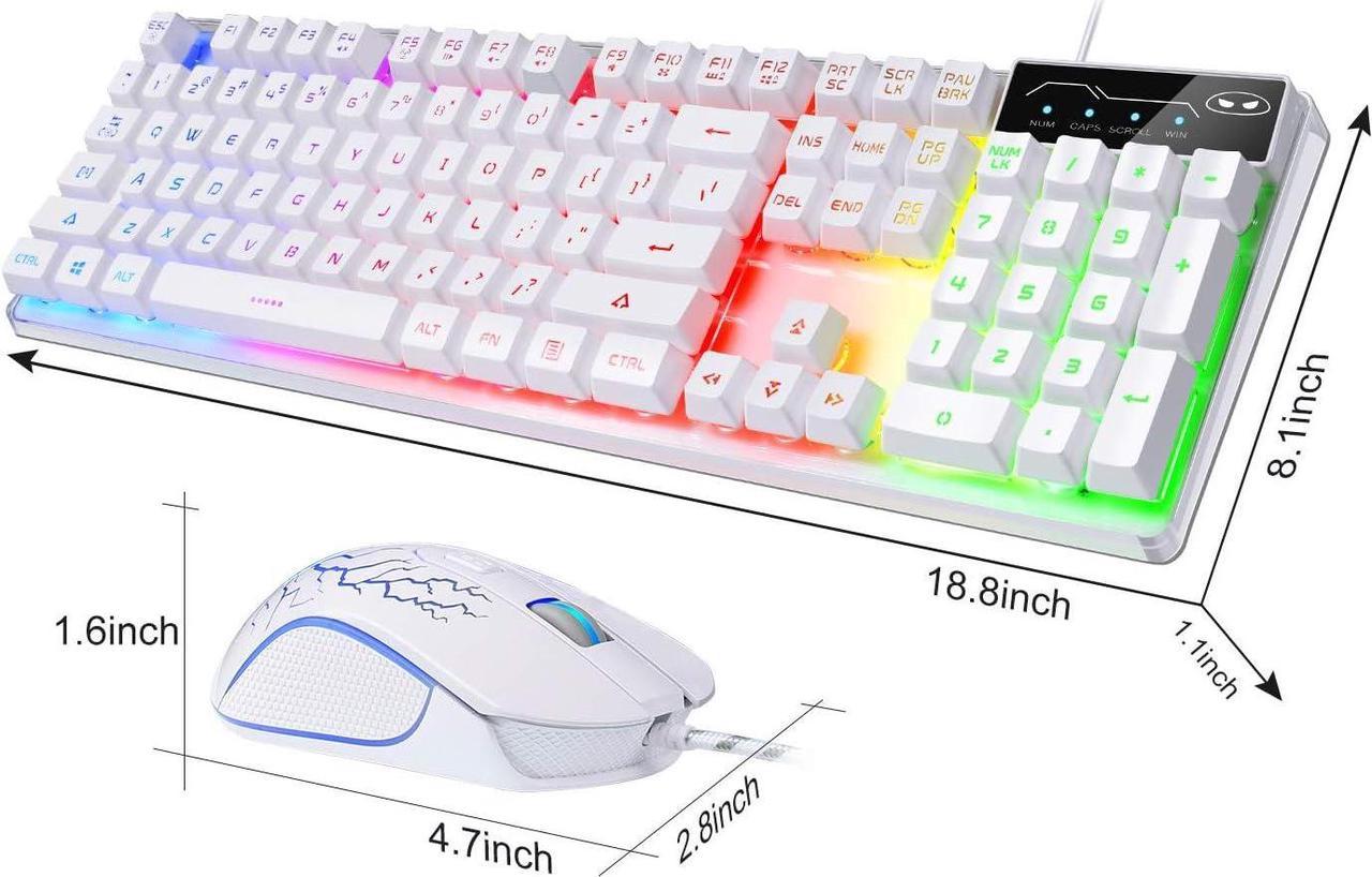 Gaming Keyboard and Mouse Combo, MageGee K1 RGB LED Backlit Keyboard with Transparent Cover, 104 Keys Computer Gaming Keyboard and 7 Colors LED Gaming Mouse for PC/Laptop(White)