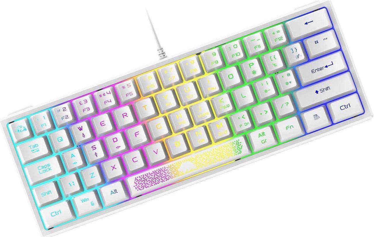 ZIYOU LANG K61 60% Gaming Keyboard Mini Portable with Rainbow RGB Backlit Ergonomic 62Key Layout 19Key Anti-ghosting Mechanical Feel Waterproof USB Wired for PC Mac Windows Gamer Laptop Typists(White)