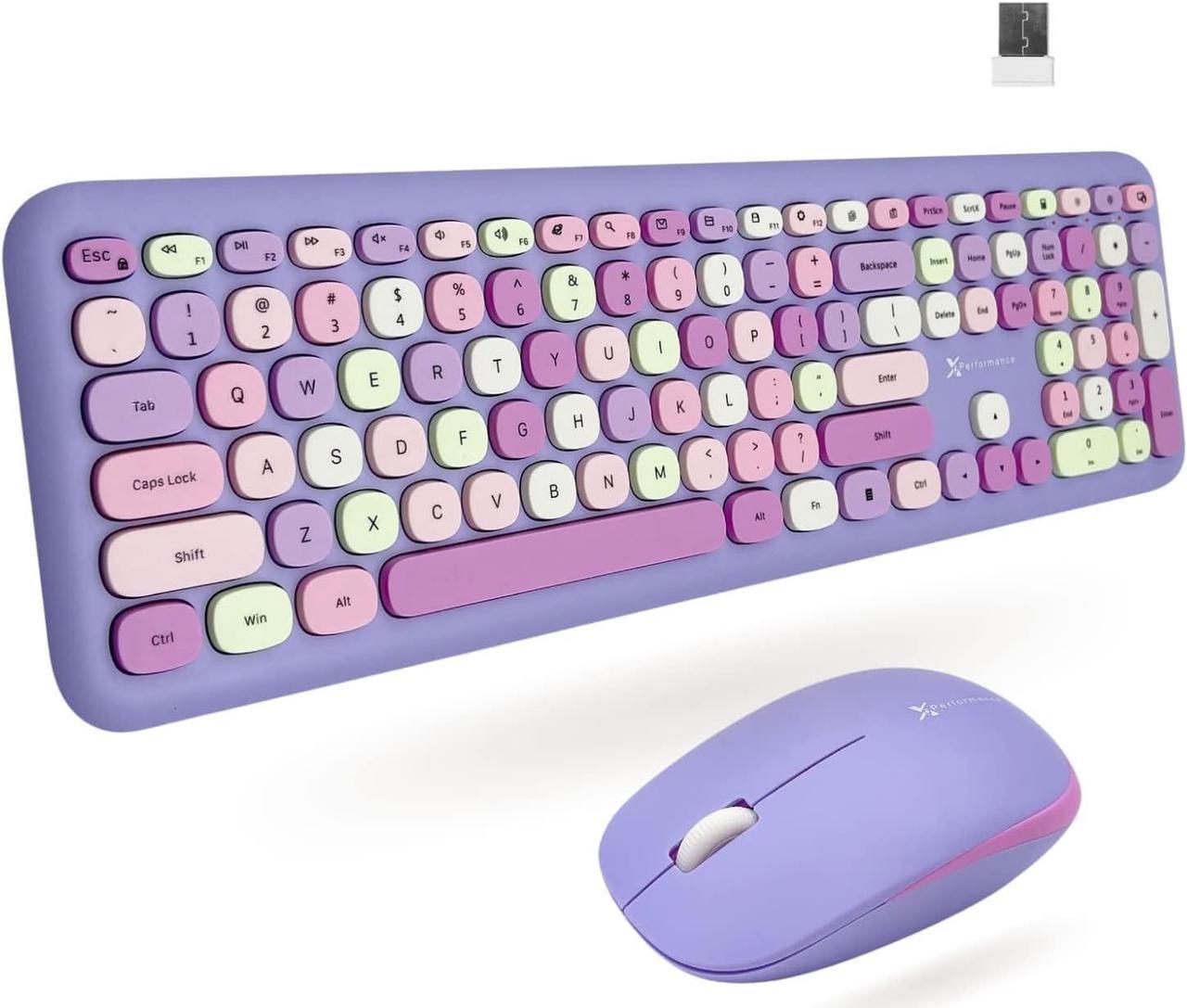 X9 Performance Colorful Keyboard and Mouse Combo - 2.4G Wireless Connectivity - Transform Your Space with a Cute Wireless Keyboard and Mouse Set (110 Keys/18 Shortcuts) - for PC and Chrome - Purple