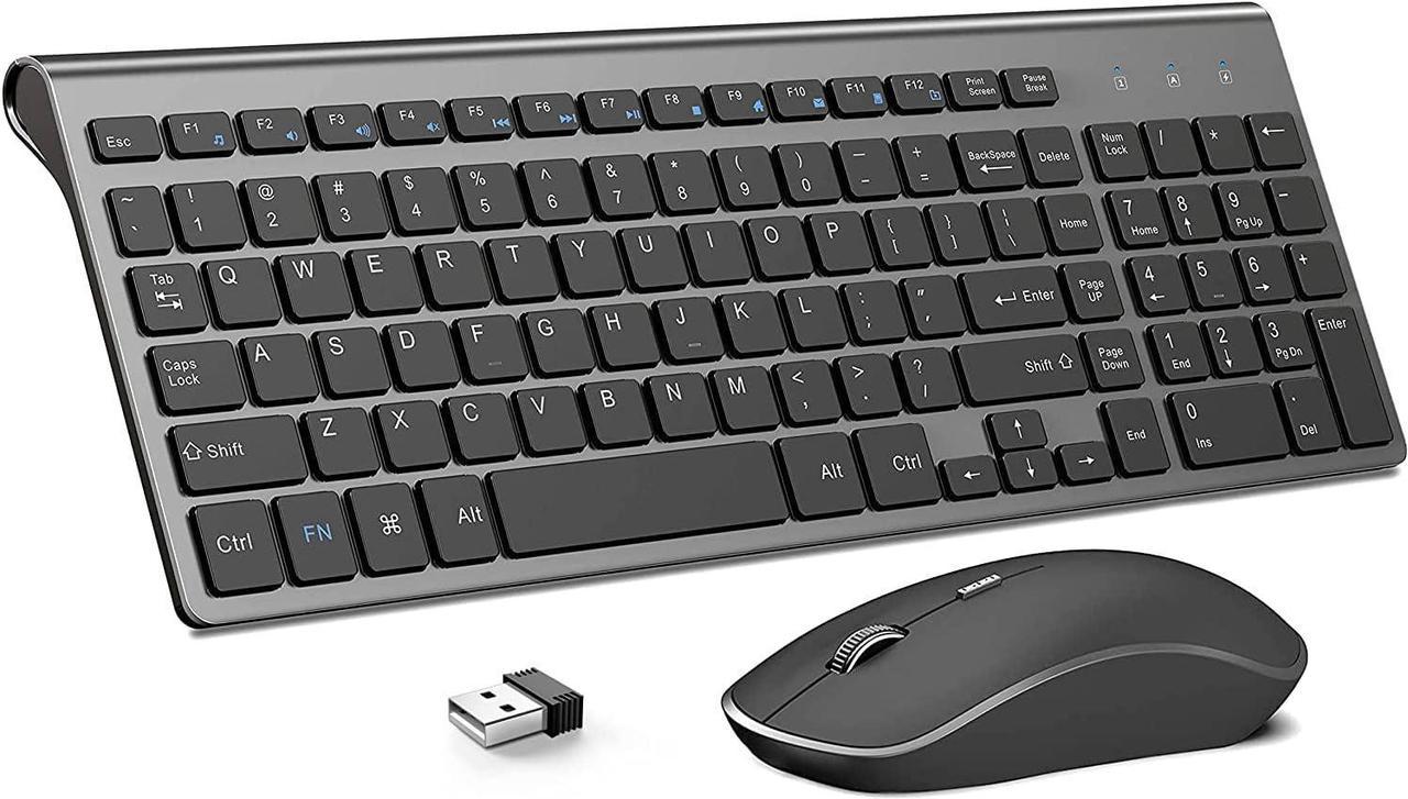 J JOYACCESS Wireless Keyboard and Mouse Combo,2.4G Ergonomic Whisper-Quiet Compact Wireless Computer Keyboard Mouse Designed for Windows, Mac,PC, Laptop,Tablet - Black Grey