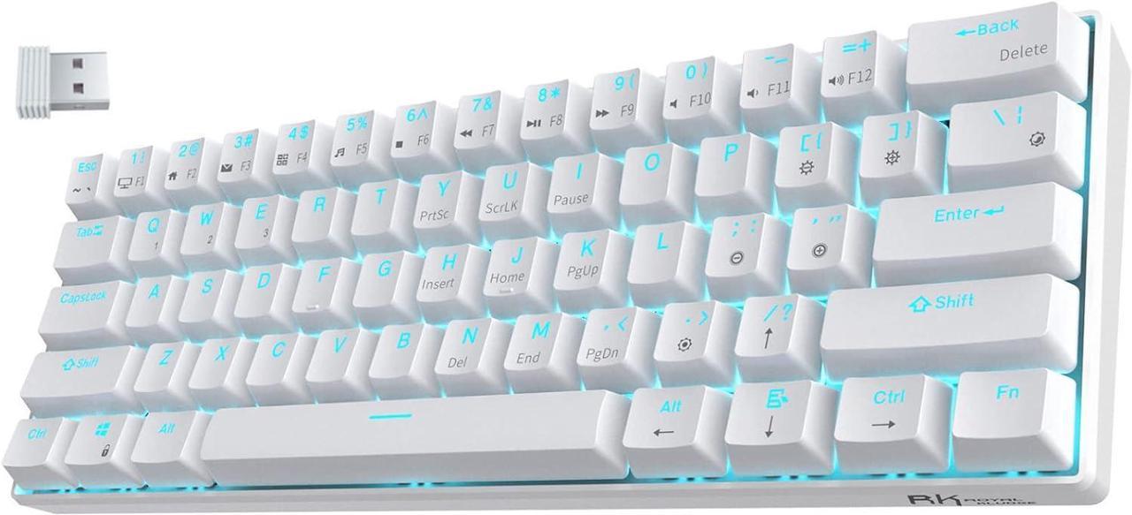 RK ROYAL KLUDGE RK61 Wireless 60% Triple Mode Mechanical Keyboard, 61 Keys Bluetooth Mechanical Keyboard, Compact Gaming Keyboard with Programmable Software (Hot-Swappable Red Switch, White)