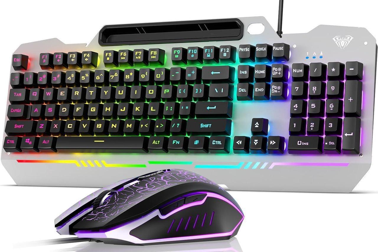 AULA Gaming Keyboard, 104 Keys Gaming Keyboard and Mouse Combo with RGB Backlit, All-Metal Panel, Anti-Ghosting, PC Gaming Keyboard and Mouse, Wired Gaming Keyboard Mouse Combo for MAC Xbox PC Gamers