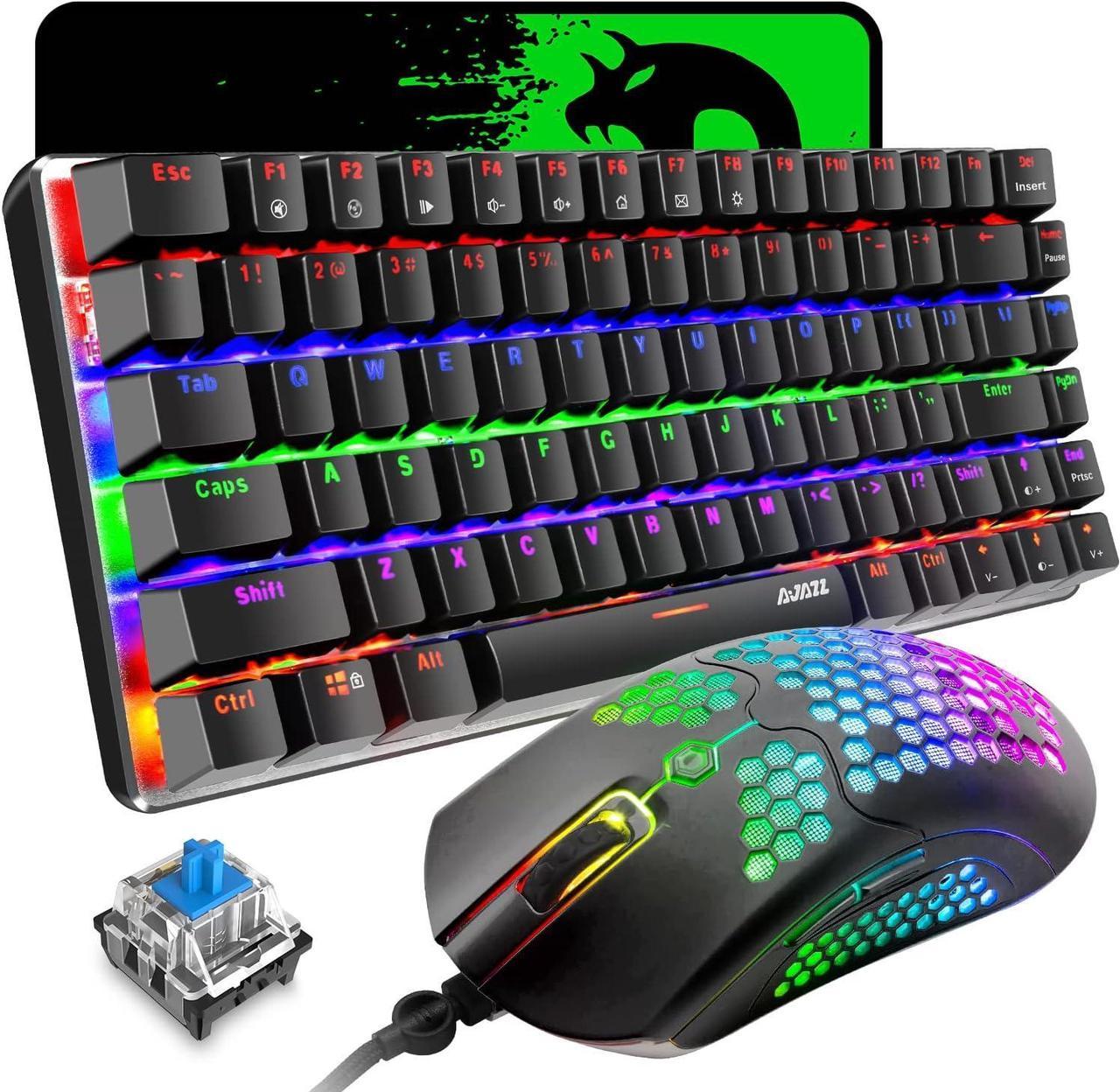 ZIYOU LANG Gaming Keyboard and Mouse,3 in 1 Gaming Set,Rainbow LED Backlit Wired Gaming Keyboard,RGB Backlit 12000 DPI Lightweight Gaming Mouse with Honeycomb Shell,Large Mouse Pad for PC Game(Black)