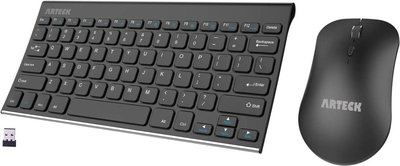 Arteck 2.4G Wireless Keyboard and Mouse Combo Ultra Compact Slim Stainless Full Size Keyboard and Ergonomic Mouse for Computer/Desktop/PC/Laptop and Windows 10/8/7 Build in Rechargeable Battery