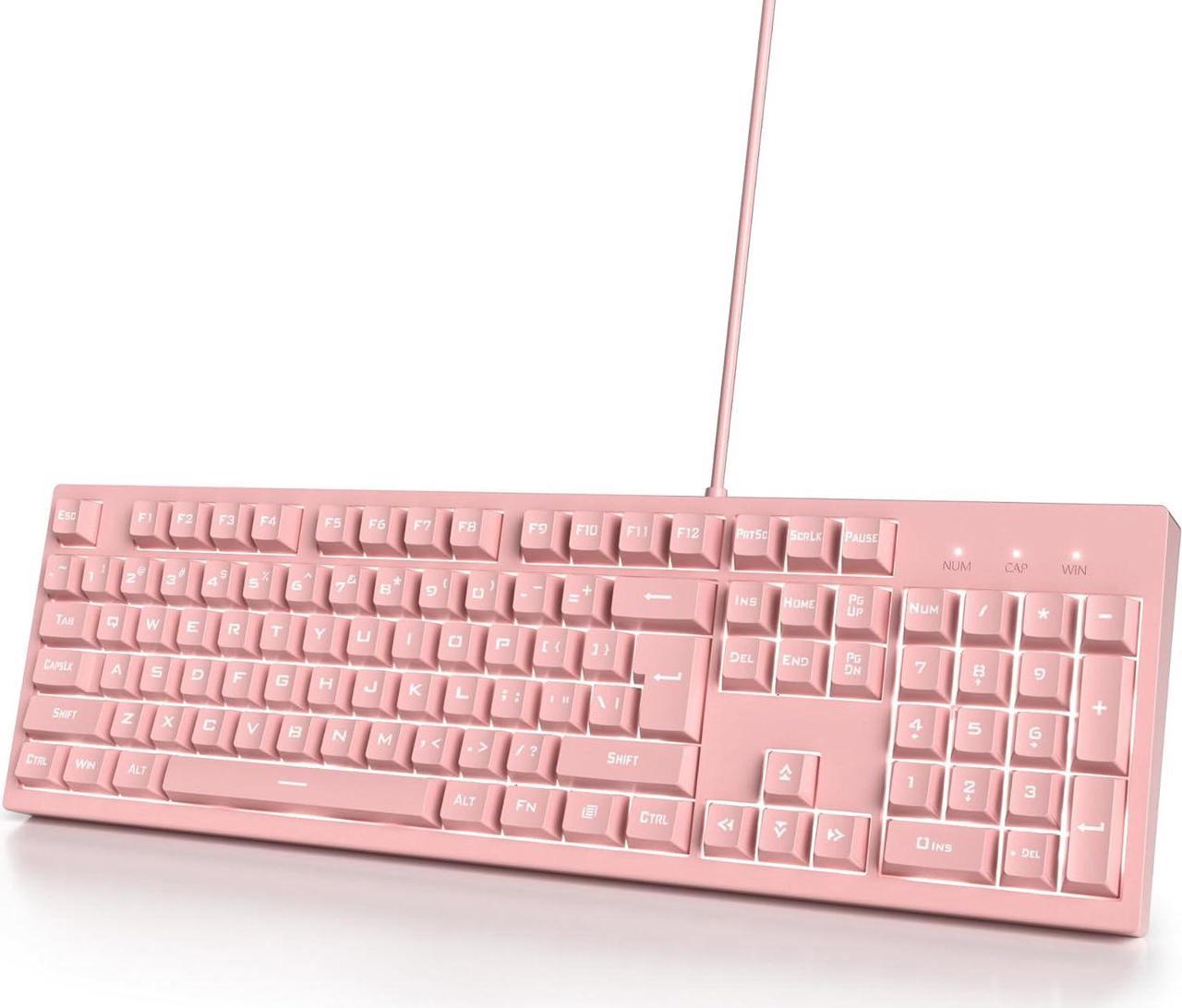 Ussixchare Pink Gaming Keyboard 104 Keys LED Backlit Keyboard Wired Light up Keyboard Mechanical Feeling Double Shot Keycaps Membrane Keyboard for PC Laptop(104 Pink)