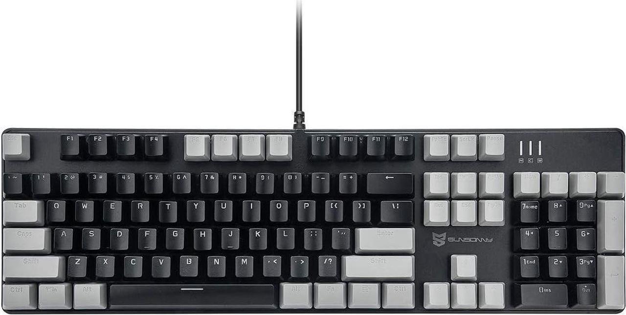 Merdia Mechanical Keyboard Gaming Keyboard with Black Switch Wired White Backlit Keyboard Full Size 104 Keys US Layout (Black & Grey)