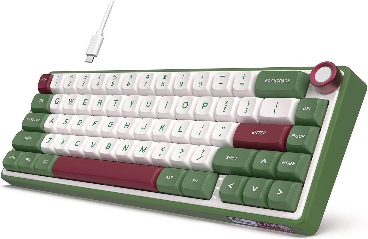 RK ROYAL KLUDGE R65 Wired Gaming Keyboard with Volume Knob, 60% Percent RGB Backlit Mechanical Keyboard Gasket Mount with PBT Keycaps, MDA Profile, 66 Keys Hot Swappable Cream Switch, Green