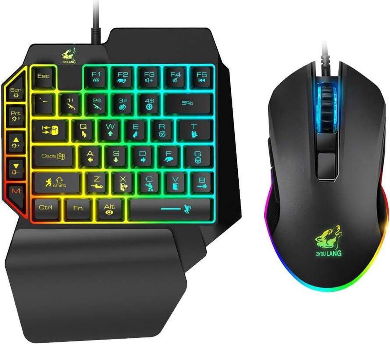 Ziyoulang T1 Wired Single-Handed Gaming Keyboard Ergonomic Design Single Handed Keyboard Gamepad Gaming keypad with 2400dpi USB Wired Mouse for PS4 Xbox PC