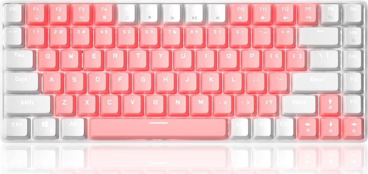 Mini 75% Mechanical Keyboard with Blue Switch, White Backlit Gaming Keyboard, Portable Office Computer Keyboard,75 Keys Ultra-Compact Small Wired Keyboards for PC Gamer (White Pink)