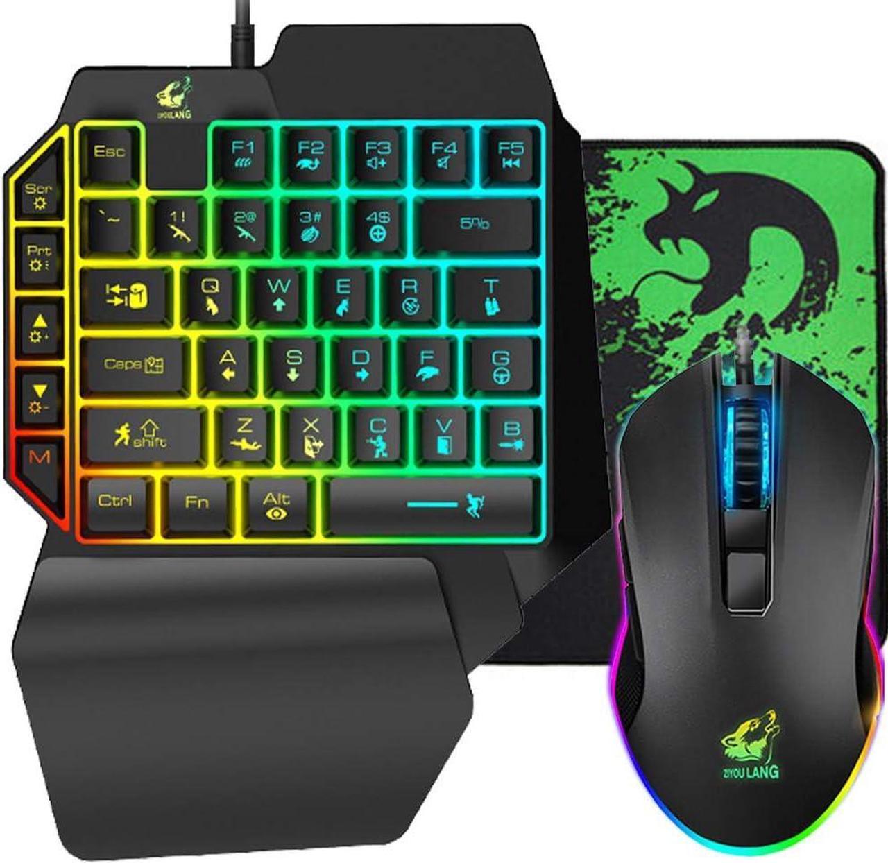 FELICON One Handed Mechanical Feel Gaming Keyboard Rainbow Backlight 5 Multimedia Function Key Portable Mini Single Gamer Keypad with Wrist Rest for Computer/PC/Desktop/Laptop