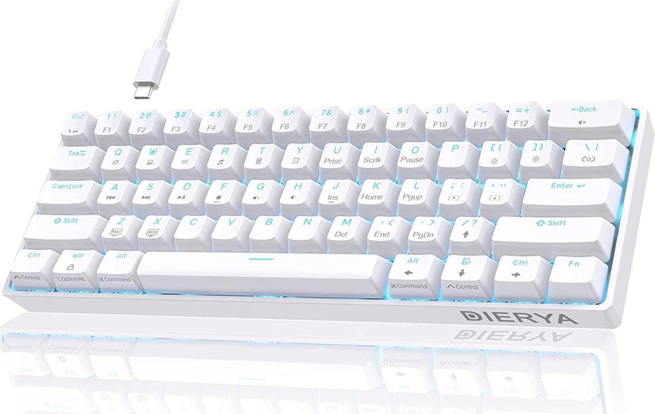 DIERYA 60% Mechanical Keyboard, DK61se Wired Gaming Keyboard with Red Switches, LED Backlit Ultra-Compact 61 Keys Mini Office Keyboard for Windows Laptop PC Gamer Typist(White)