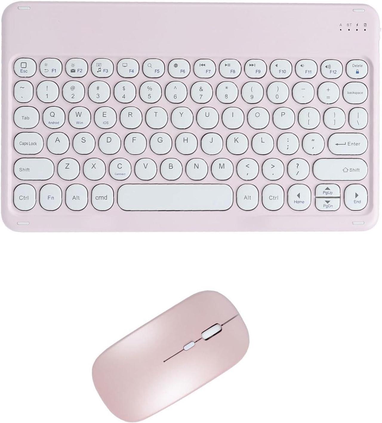 CHUYI Bluetooth Keyboard and Dual Mode Mouse Combo, Compact Ultra-Thin Sleek Design Wireless Rechargeable Keyboard and Mouse Set with 78 Round Keys for iPad Computer Tablet Laptop (10 inch - Pink)