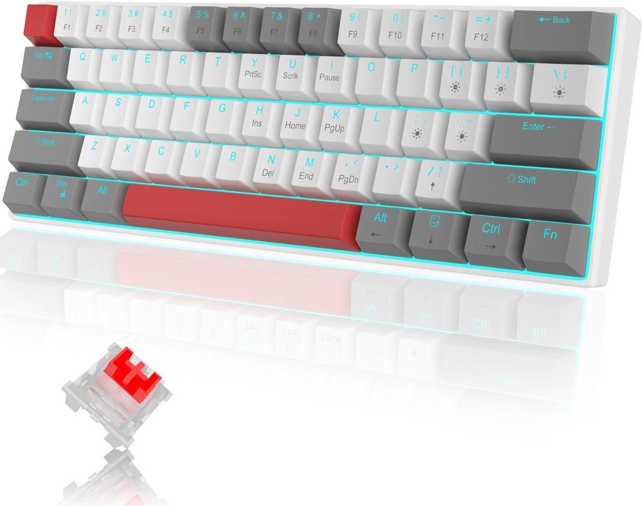 60% Mechanical Keyboard,MageGee Gaming Keyboard with Red Switches and Sea Blue Backlit Small Compact 60 Percent Keyboard Mechanical, Portable 60 Percent Gaming Keyboard Gamer(Grey White)