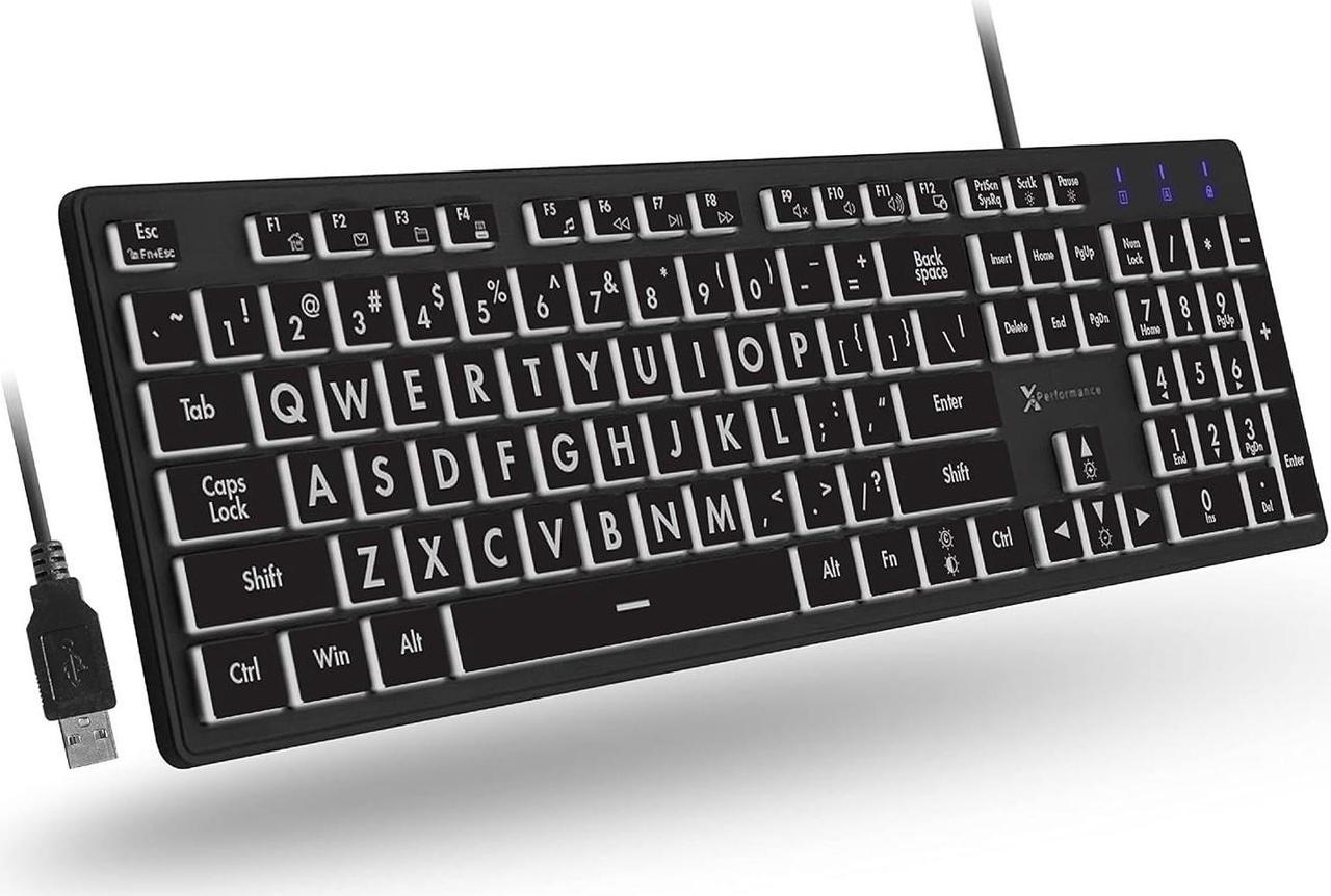 X9 Performance Large Key Keyboard Backlit - Easy to See and Type - Large Print Keyboard for Elderly or Visually Impaired - USB Wired, 7 Color Backlit Options, Oversize Letters - Easy View Keyboard USB