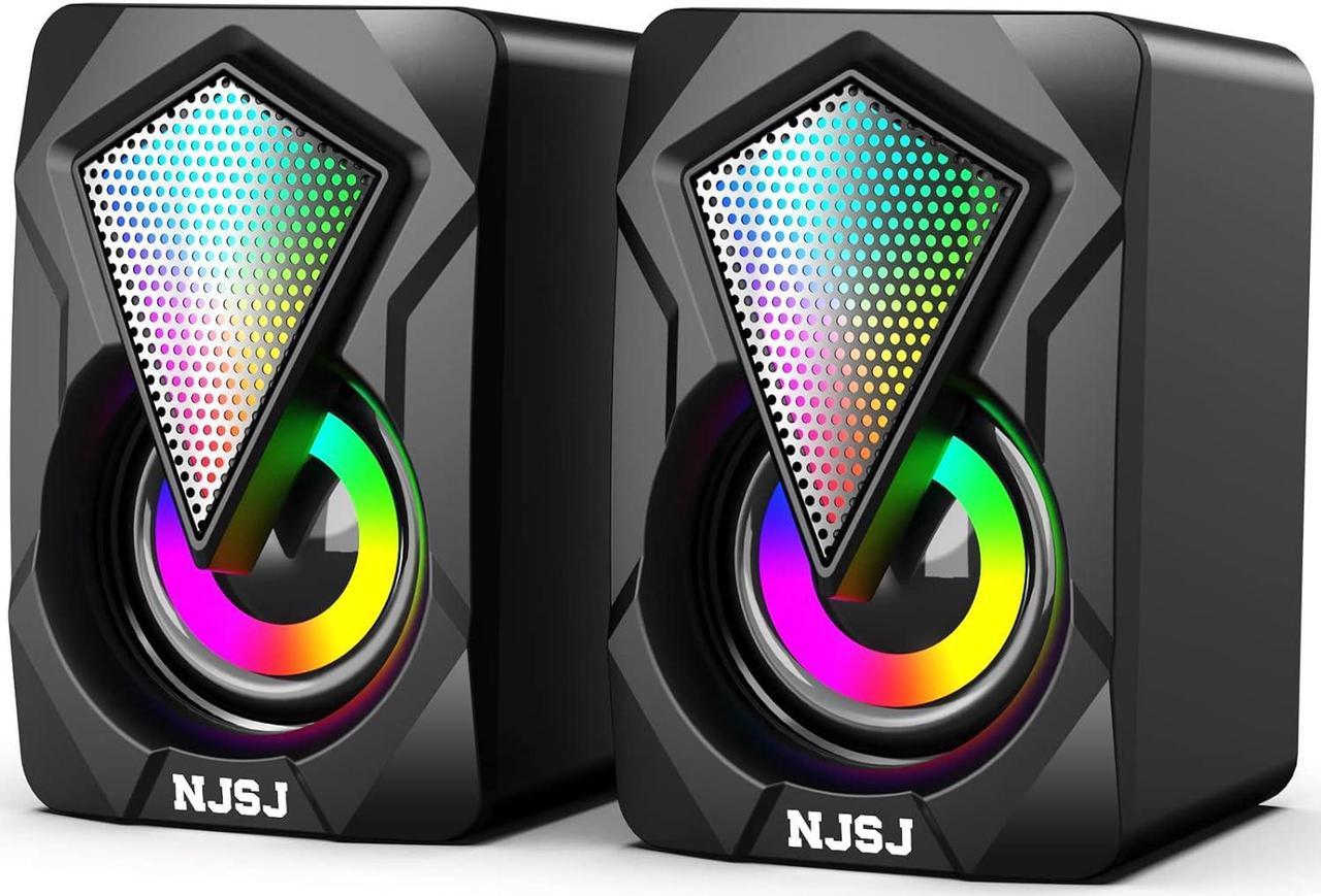 NJSJ Computer Speakers,2.0 USB Powered Gaming Speakers with RGB LED Light 3.5mm Aux Input Stereo Mini Multimedia Speaker for PC, Desktop, Laptop, Cellphone, Monitor