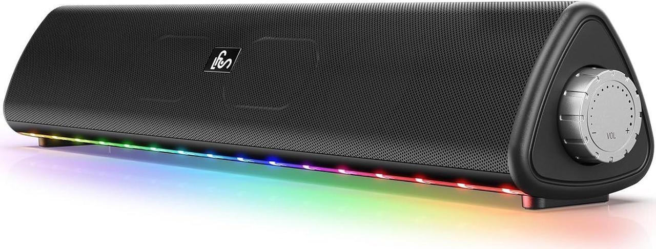 LFS Computer Speakers, Bluetooth Computer Soundbar, HiFi Sound, Bluetooth & USB-C Connection, Dynamic RGB Light, USB Powered, Gaming Speaker for Desktop Monitor, PC, Laptop, Tablets, Phones