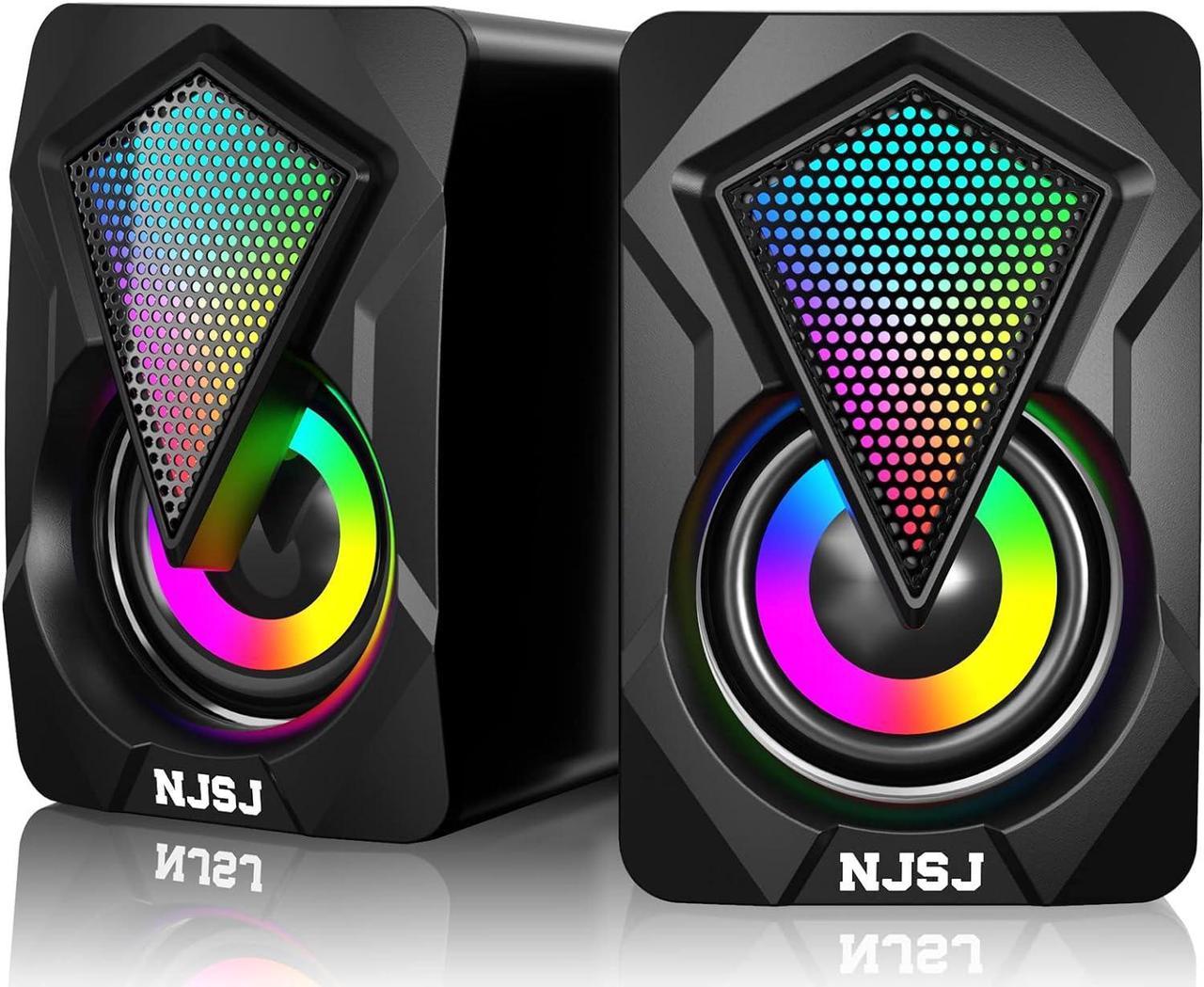 NJSJ Computer Speakers, USB Powered Stereo Computer Speakers for Desktop with RGB Light, 3.5mm AUX-in Small External Speakers for PC, Laptop, Monitor, Game Machine, Phone