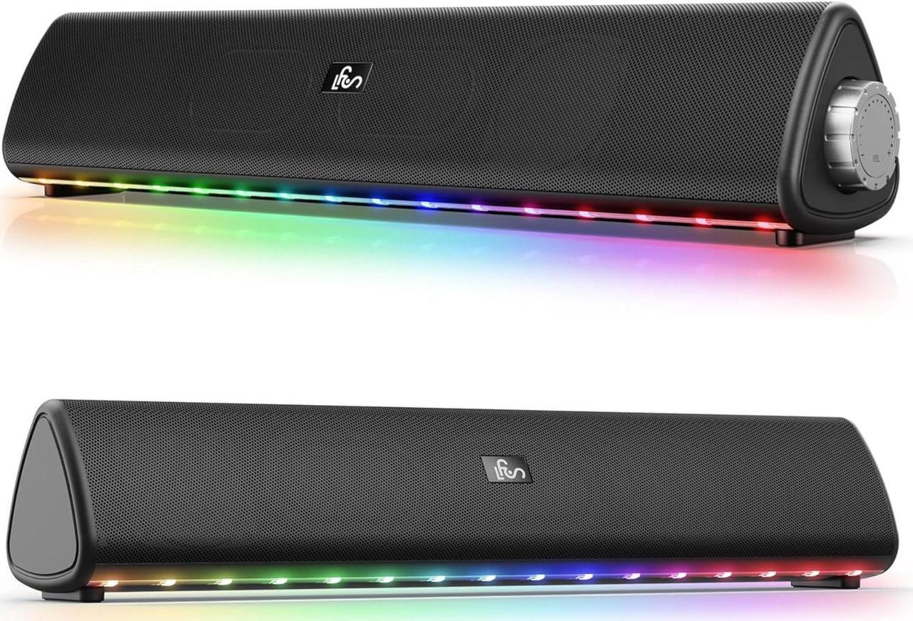 2PCS Computer Speakers, Bluetooth Computer Soundbar, HiFi Sound, Bluetooth & USB-C Connection, Dynamic RGB Light, USB Powered, Gaming Speaker for Desktop Monitor, PC, Laptop, Tablets, Phones -2PCS