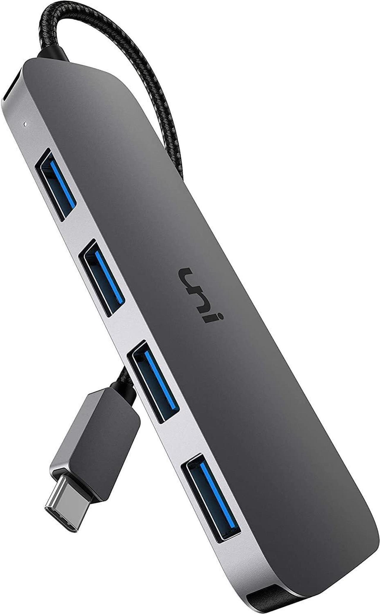 uni USB C Hub, Ultra Slim Type C to USB Adapter with 4 USB 3.0 Ports, Sturdy Aluminum Thunderbolt 3 to Multiport USB Adaptor Compatible with MacBook Pro/Air, Galaxy S21, iPad Pro, Dell, Chromebook,etc