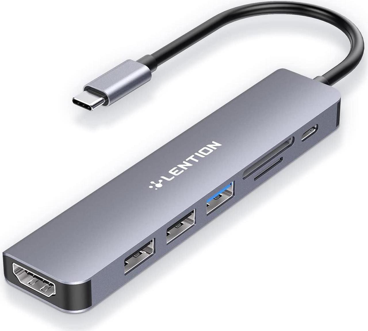 LENTION USB C Hub with 100W Charging, 4K HDMI, Dual Card Reader, USB 3.0 & 2.0 Compatible 2023-2016 MacBook Pro, New Mac Air/Surface, Chromebook, More, Stable Driver Adapter (CB-CE18, Space Gray)