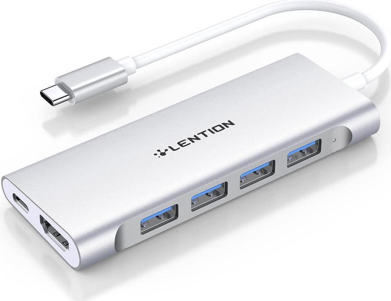 LENTION USB-C Multi-Port Hub with 4K HDMI Output, 4 USB 3.0, Type C Charging Compatible 2023-2016 MacBook Pro, New Mac Air & Surface, Chromebook, More, Stable Driver Adapter (CB-C35, Silver)