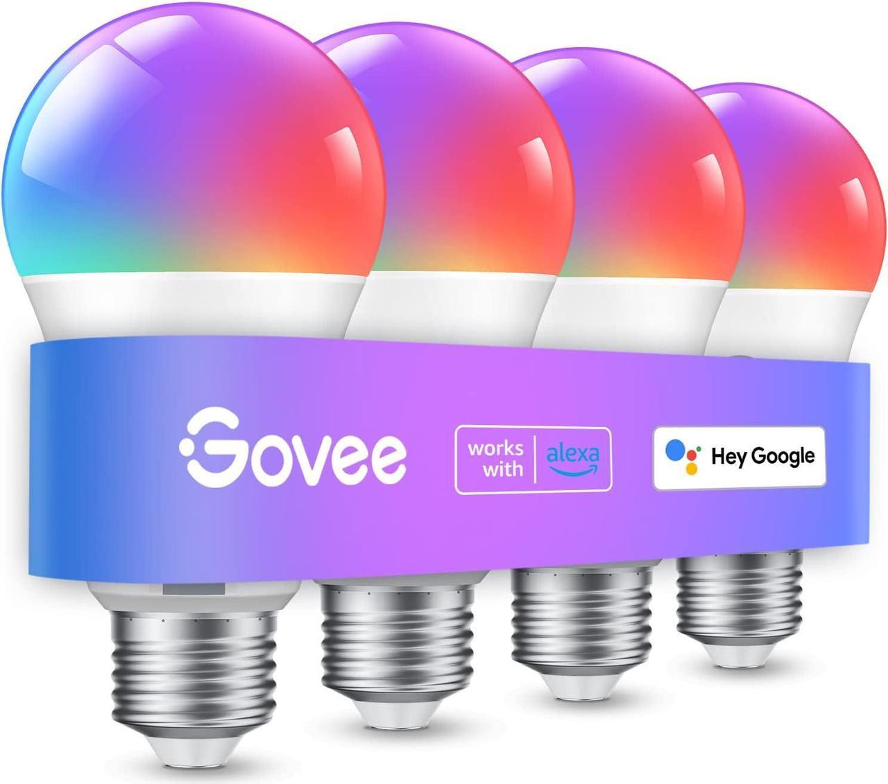 Govee Smart Light Bulbs, WiFi Bluetooth Color Changing Light Bulbs, Music Sync, 54 Dynamic Scenes, 16 Million DIY Colors RGB Light Bulbs, Work with Alexa, Google Assistant & Govee Home App, 4 Pack