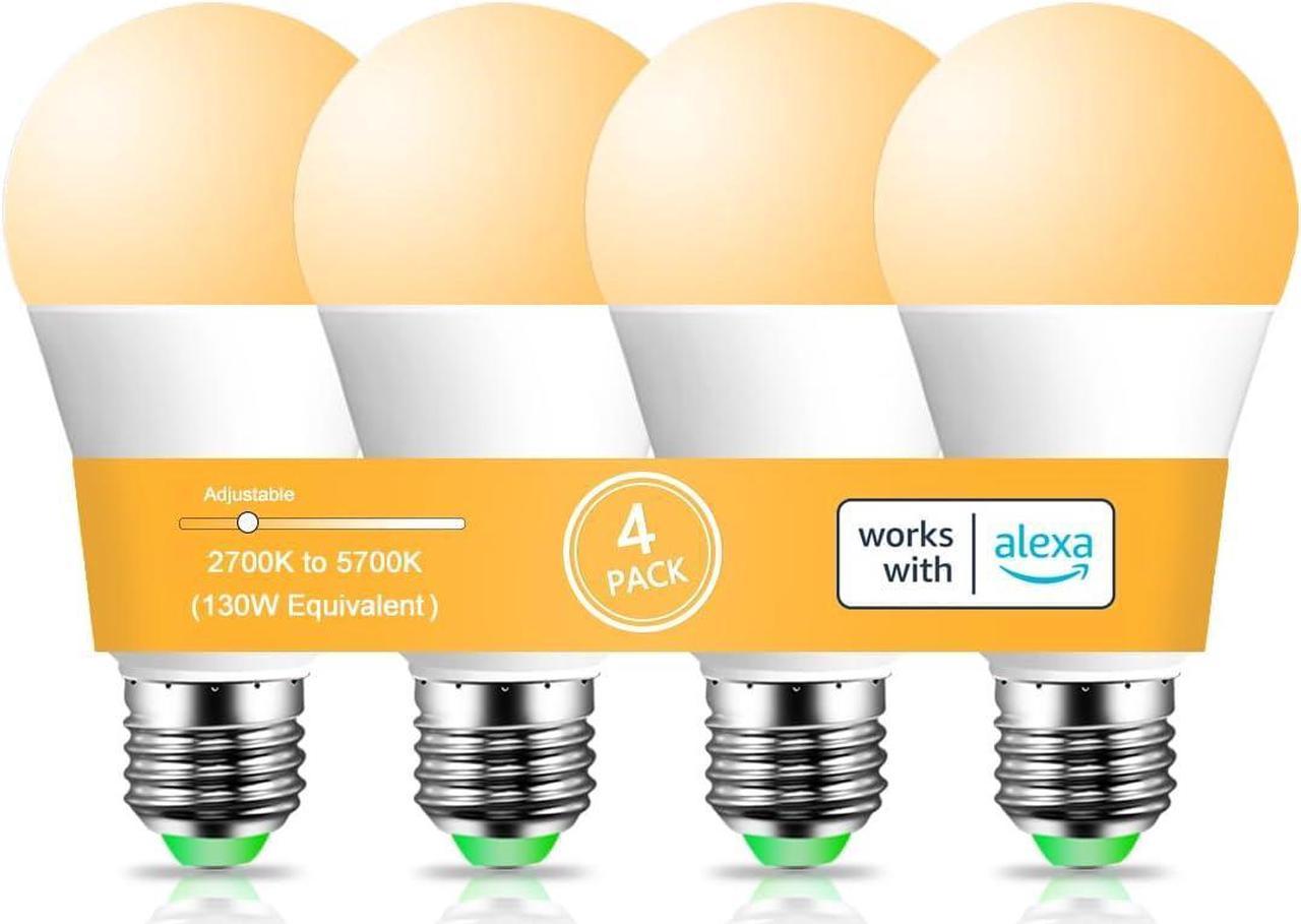 Alexa Light Bulb 130W Equivalent, Smart Light Bulbs Warm White to Daylight Tunable, A19 E26 Bluetooth LED Bulbs for Bedroom Kitchen Living Room Office(4 Pack)