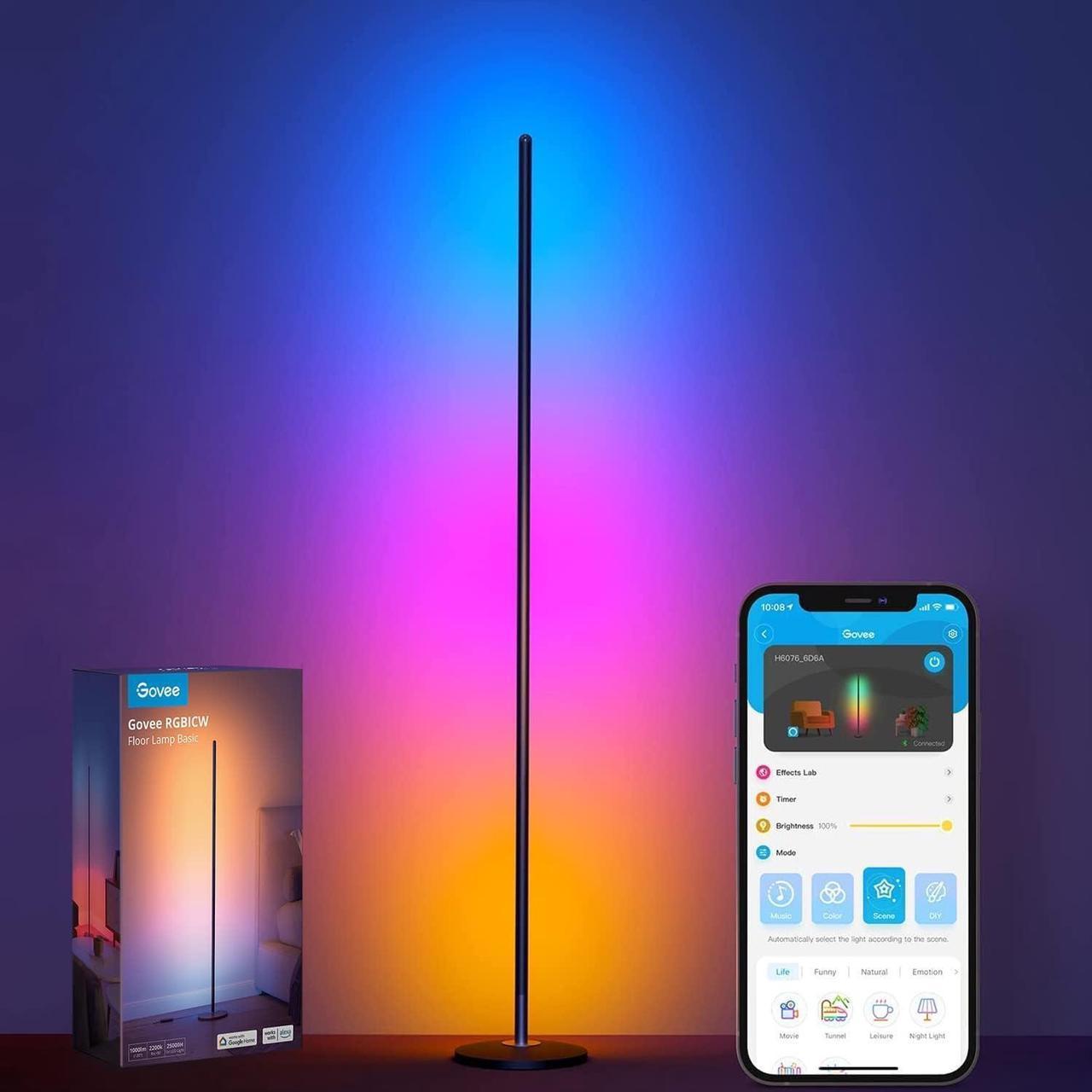 Govee RGBIC Smart Corner Floor Lamp, Standing Lamp Alexa APP Control, Smart Floor Lamp with Reactive Music Mode, 28+ Dynamic Scene, Color Changing, Modern Floor Lamp for Living Room, Bedroom, Kitchen