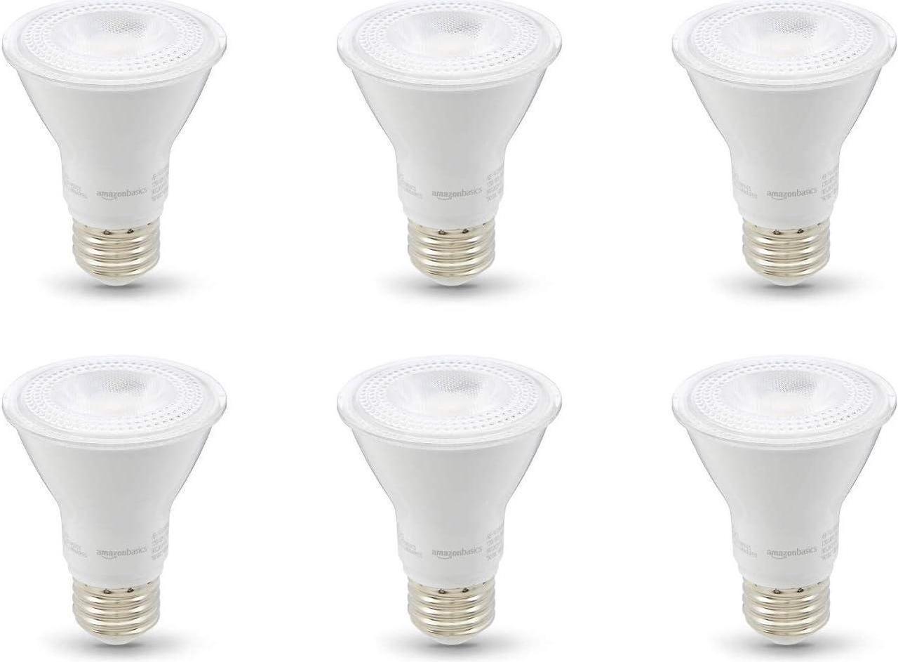 Basics 50W Equivalent, Warm White, Dimmable, 10,000 Hour Lifetime, PAR20 LED Light Bulb | 6-Pack