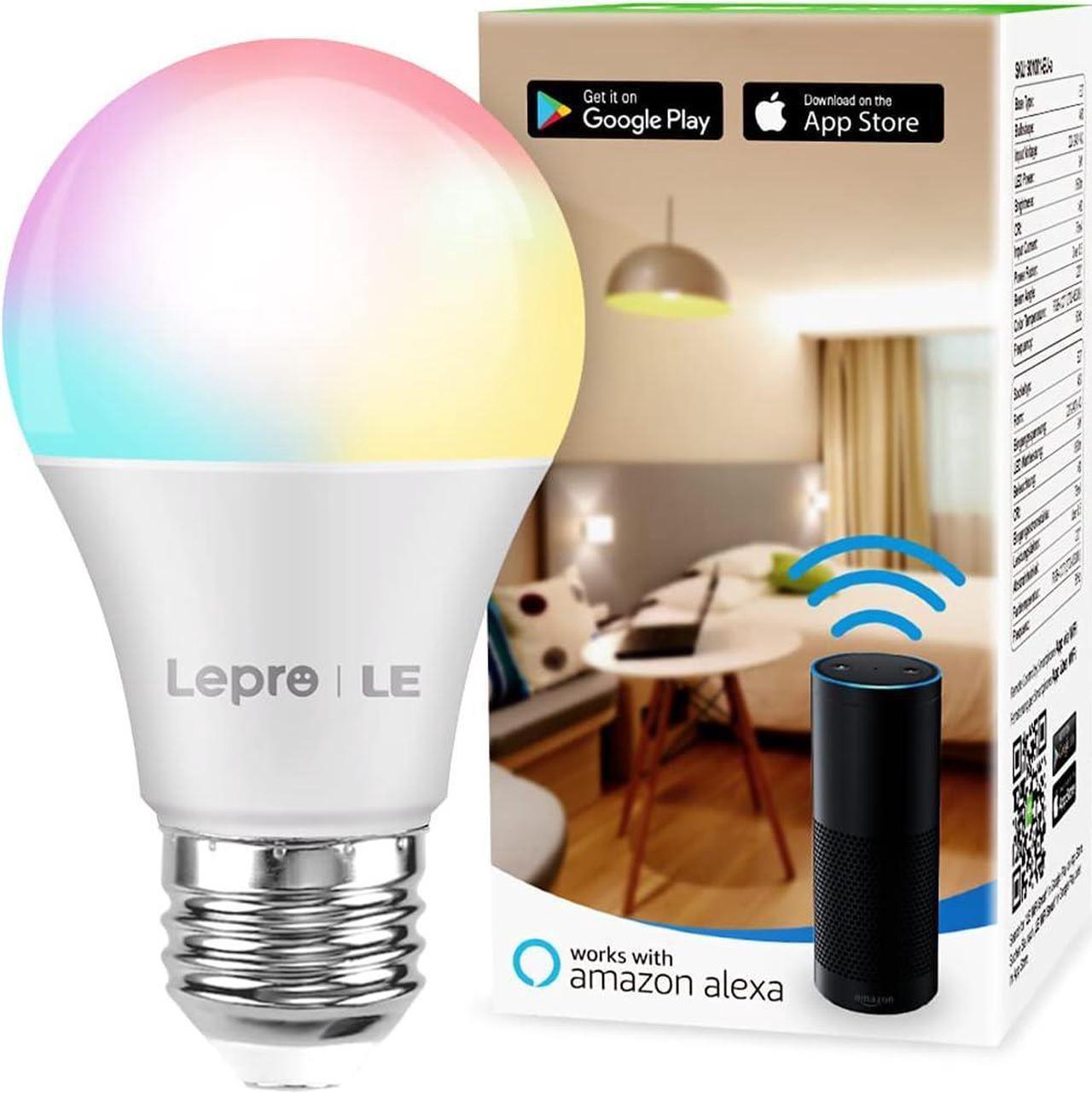 Lepro WiFi Smart Light Bulb, Smart Bulb Works with Alexa and Google Assistant, Color Changing Light Bulbs, RGB & Soft Warm White, 60 Watt Equivalent, A19 E26 LED Bulb, 2.4GHz WiFi Only