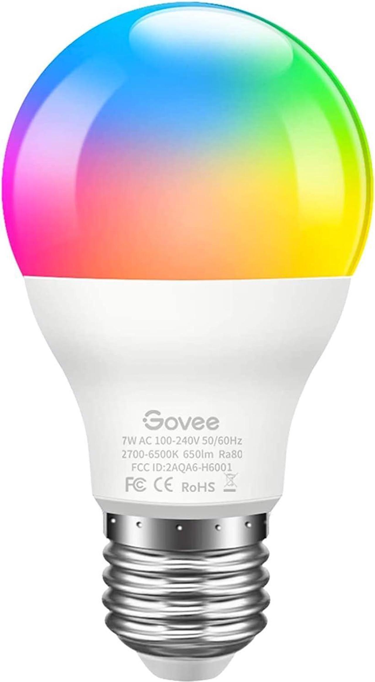 Govee LED Light Bulb with APP Control, Bluetooth RGB Bulbs A19 7W 60W Equivalent, Music Sync, Dimmable Color Changing Light Bulb for Home Decor, Timer for Sunrise & Sunset Mode, Easy to Install