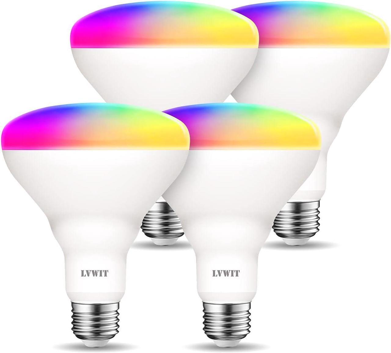 LVWIT Smart Light Bulbs Alexa, BR30 100W Equivalent, E26 Smart LED, Work with Google Assistant, Smart Life App, Tuya App, RGB Color Changing Bulb (13W), No Hub Required, 4-Pack