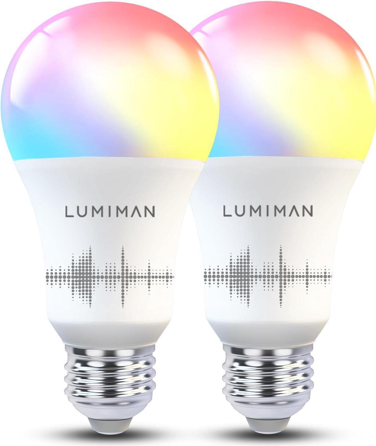 LUMIMAN Smart Light Bulbs, Color Changing Smart Bulb, Music Sync, 16 Million RGB A19 800LM, Works with Alexa Google Home, No Hub Required, 2 Pack