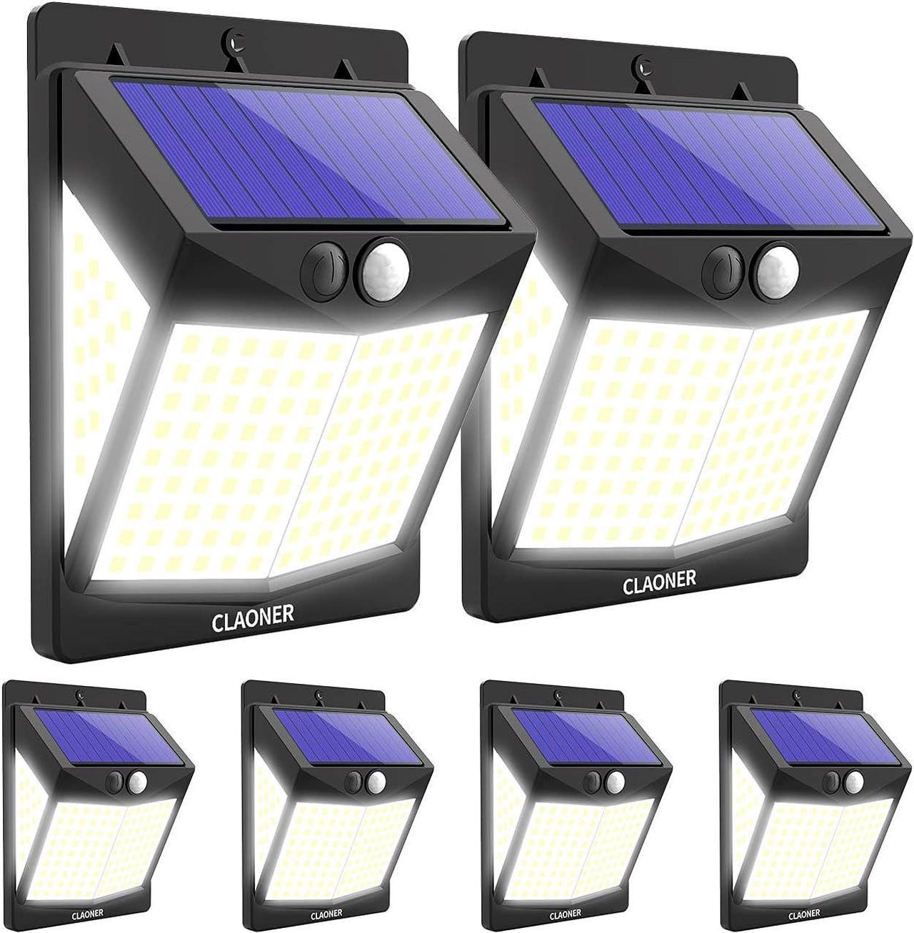 Solar Lights Motion Sensor Lights Outdoor [140 LED/3 Modes], CLAONER Solar Powered Security lights (Permanent On All Night/Smart Brightness Control) with 270°Wide Angle IP65 Waterproof Wireless for Ho