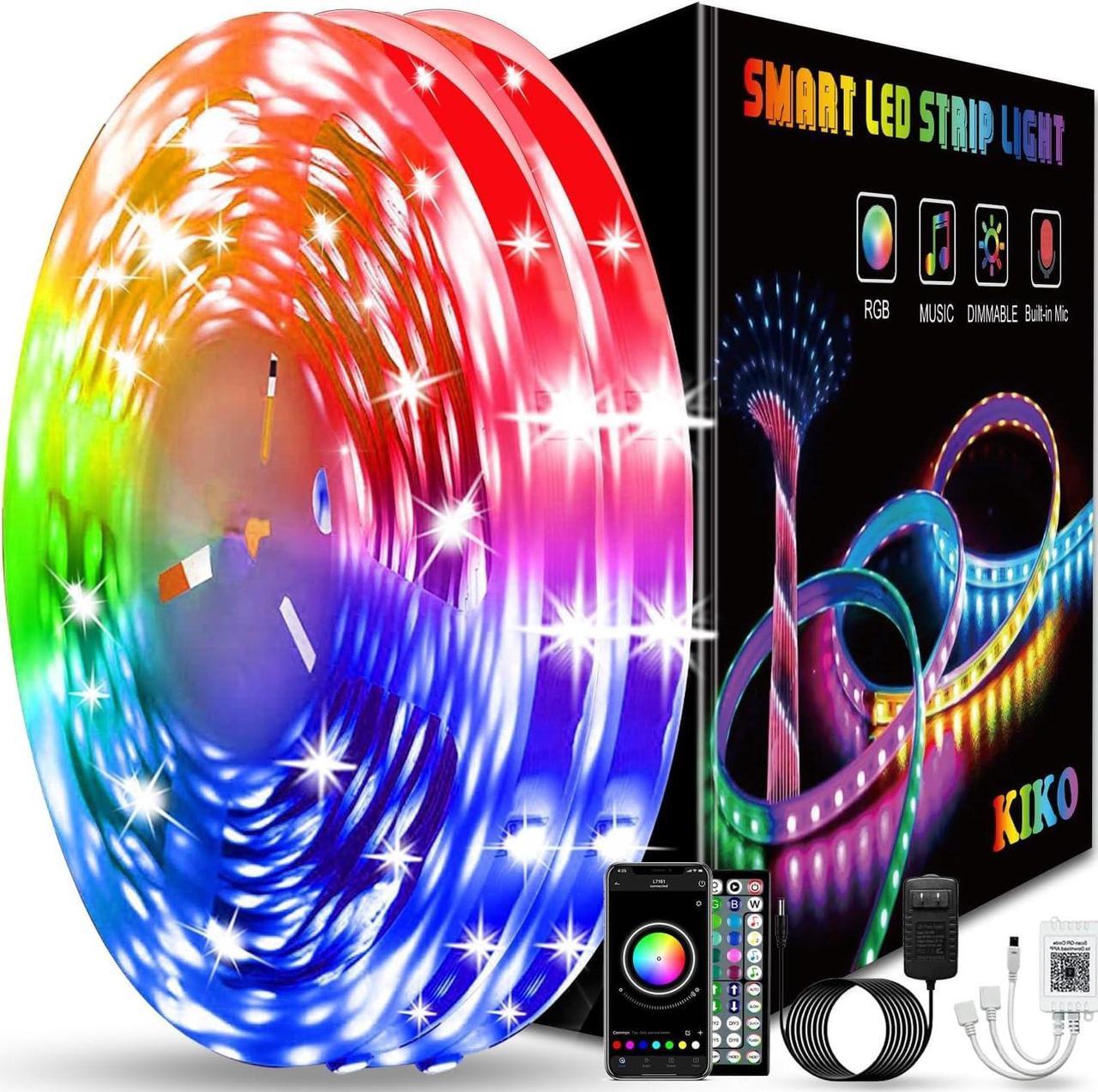 100ft LED Lights Room Decor, KIKO 30m Led Lights Strip for Bedroom Smart Color Changing Rope Lights SMD 3535 RGB with Bluetooth Controller Sync to Music Apply for TV, Bedroom, and Home Decoration