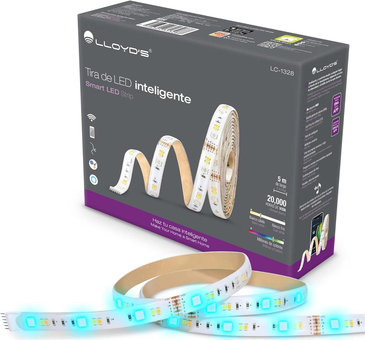 Llyod's Smart LED Strip Lights - 5 Meter, WiFi, Colour Changing Indoor RGB Light, Compatible with Alexa and Google, Remote Controlled, Easy Installation, Strip Lights for Room Home Party Decoration