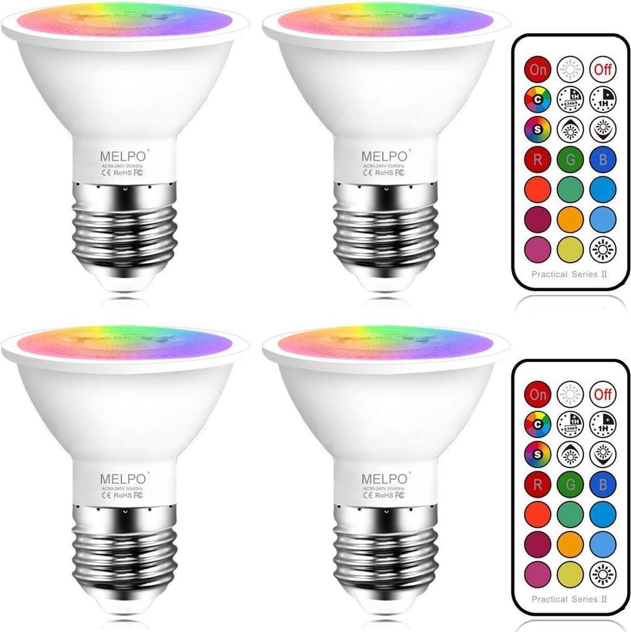 MELPO E26 Dimmable LED Light Bulbs, 5W Color Changing Spotlight with Remote Control, 40W Eqivalent,400LM, RGB & Warm White Track Light (Pack of 4)