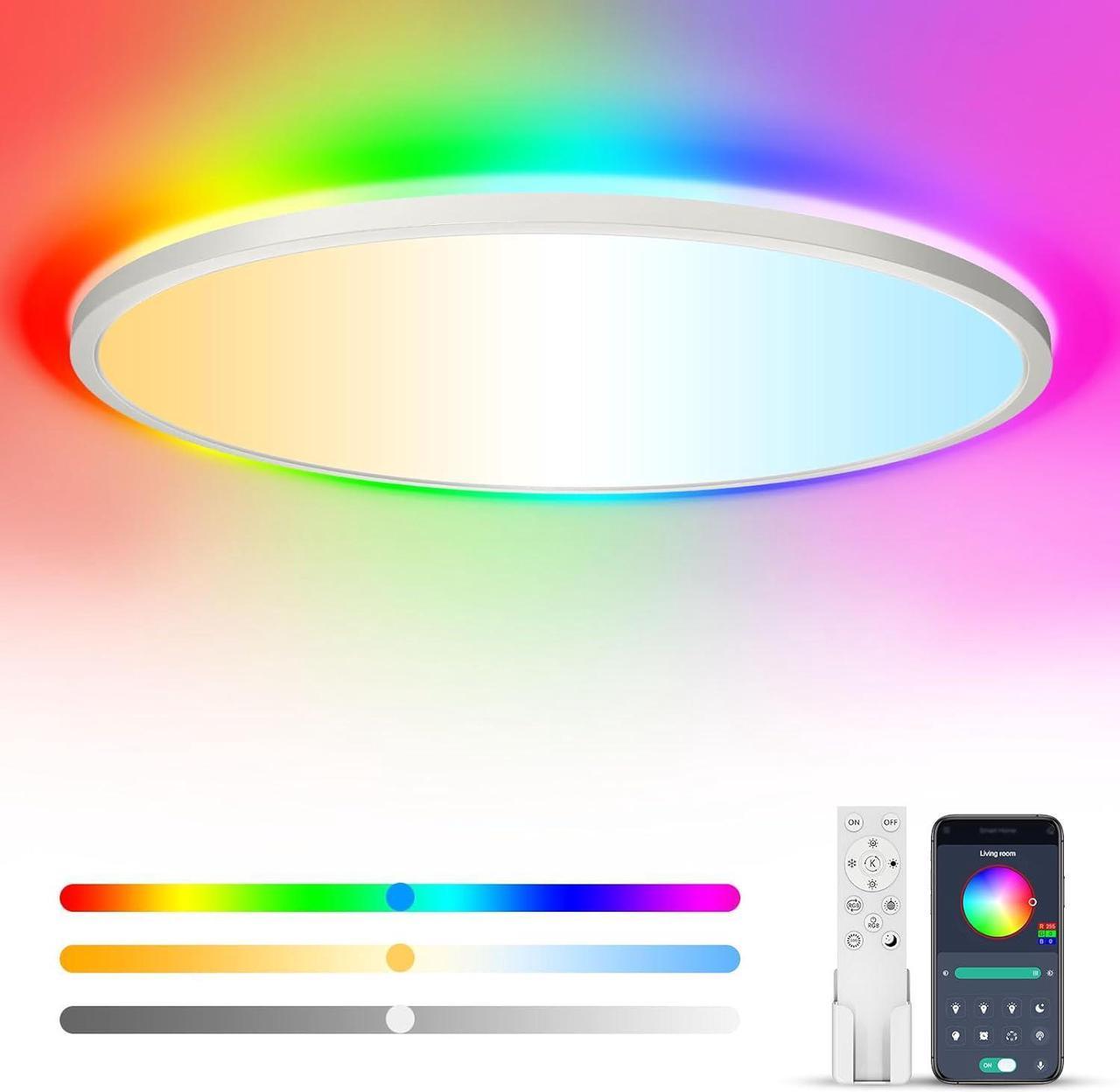 Aphyni Smart Ceiling LED Lights 15.8 Inch, 36W 3600LM Ceiling Lights with Remote 2700-6000K, Ultra-Thin Round RGB Flush Mount Ceiling Light for Bedroom Kids Room - CE/ERP