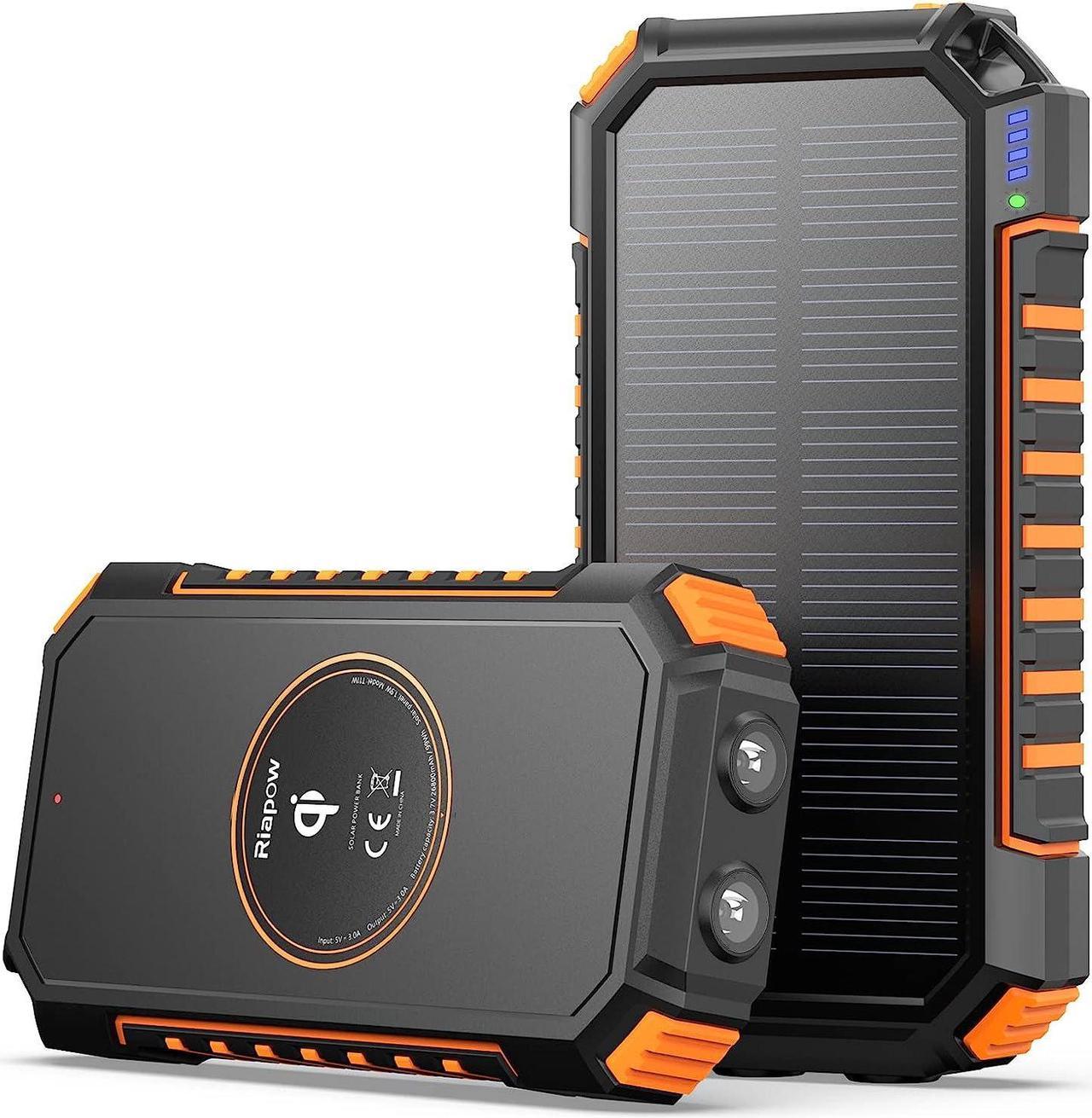 Riapow Solar Power Bank 26800mAh, Wireless Portable Charger Fast Charge 3.0A Solar Charger External Battery with 4 Outputs & Flashlight Phone Chargers for Phone, Tablet and Camping Outdoors