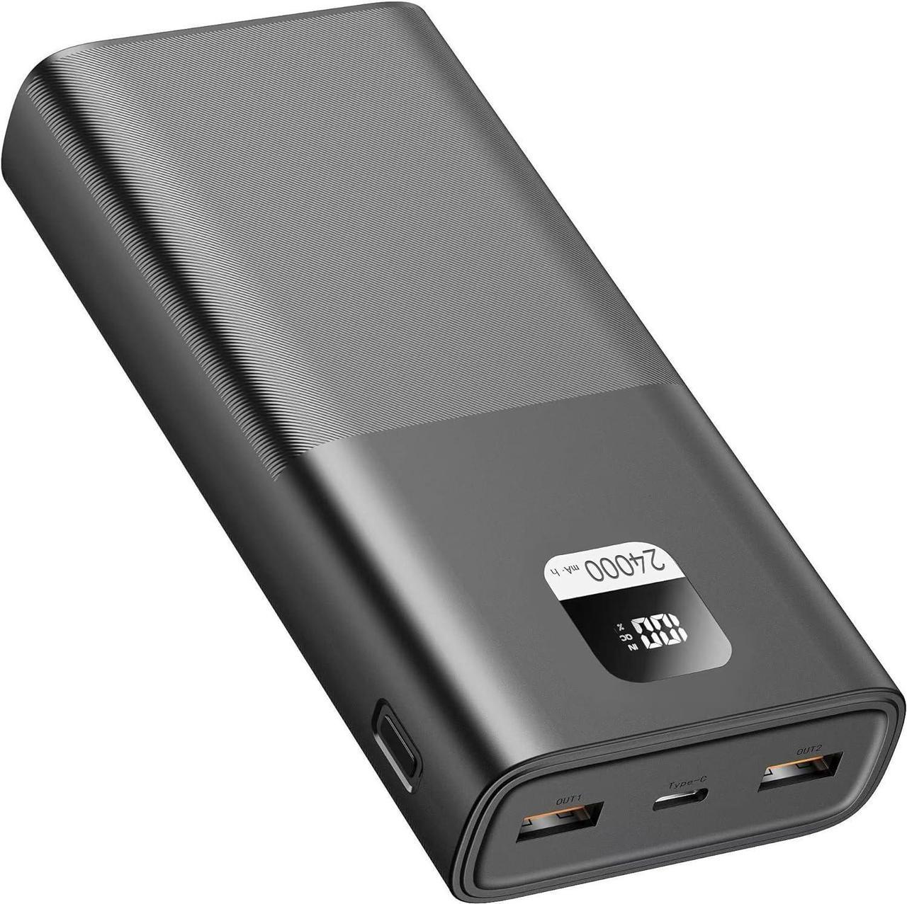 Power Bank 65W, 24000mAh USB C Fast Charging Laptop Portable Charger, 3-Output Battery Bank, LED Display External Battery Pack for MacBook iPad iPhone 15/14/13 Tablet Steam Deck Dell Samsung Google