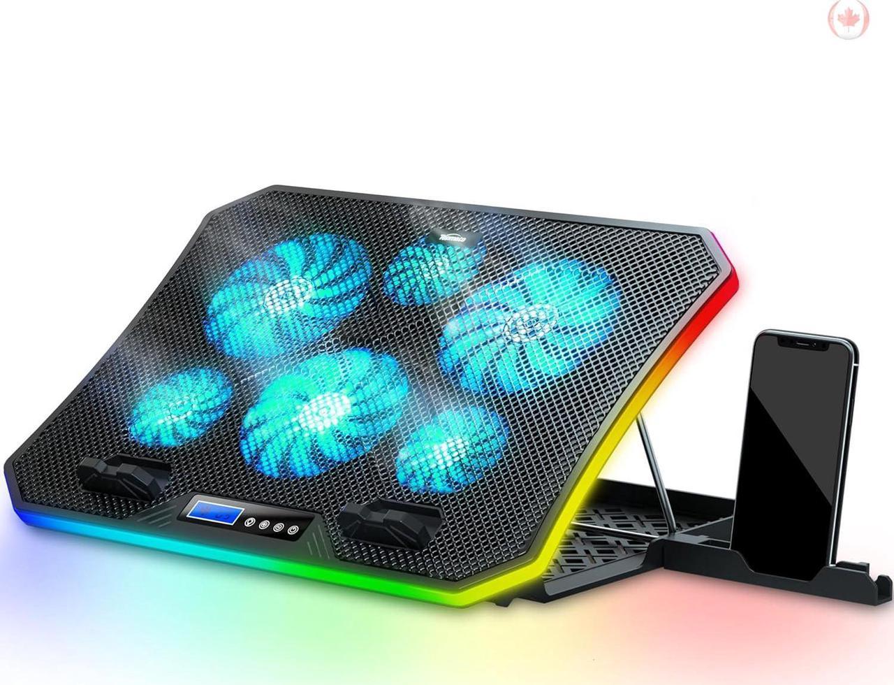 TopMate C12 Laptop Cooling Pad RGB Gaming Notebook Cooler for Desk and Lap Use, Laptop Fan Stand 8 Adjustable Heights with 6 Quiet Fans and Phone Holder, for 15.6-17.3 Inch Laptops-Ice Blue LED Light