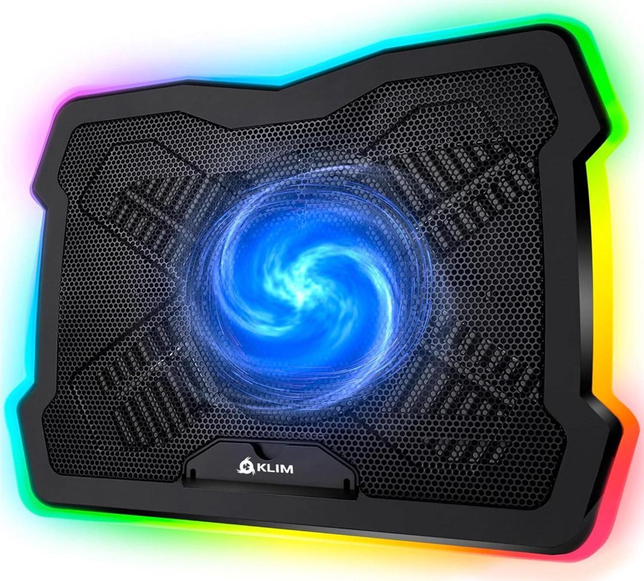 KLIM Ultimate + RGB Laptop Cooling Pad with LED Rim + New 2023 Version + Gaming Laptop Cooler + USB Powered Fan + Very Stable and Silent Laptop Stand + Compatible up to 17" + PC Mac PS5 PS4 Xbox One