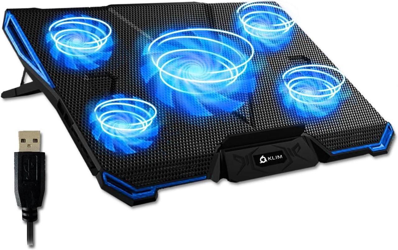 KLIM Cyclone Laptop Cooling Pad - New 2024-5 Fans Cooler - No More Overheating - Increases PC Performance and Life Expectancy - Ventilated Support for Laptop PS5 and PS4 - Blue