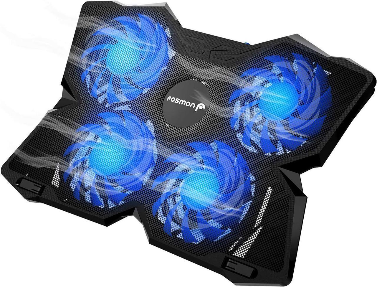 Fosmon 4 Fan Cooling Pad for 13" to 17-inch Gaming Laptop PS4 MacBook Pro, 1200 RPM Max 75CFM Air Flow, USB Powered Quiet Cooler Fan Portable Stand with Dual 2.0 USB Ports, Blue LED Lights