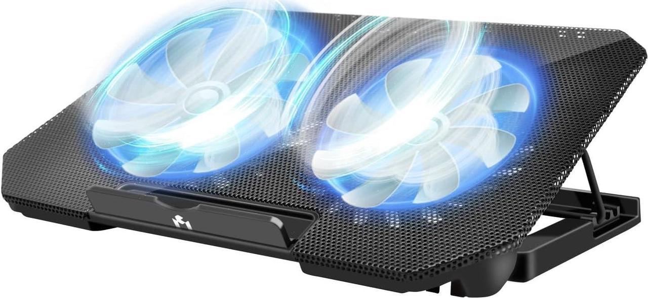 Laptop Cooling Pad, Cooler Pad Chill Mat 2 Quiet Fans LED Lights and 2 USB Ports 5 Height & with Adjustable Speed Mounts Metal Mesh Design, for 9"-17" Laptops(Black)