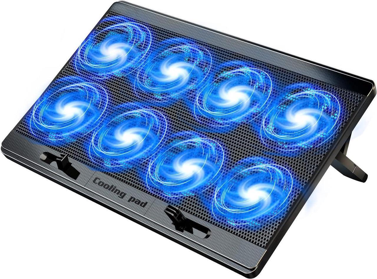 Laptop Cooling Pad with 8 Quite Cooling Fans,Laptop Fan Cooling Pad for 12-17 Inch, Laptop Cooler Stand with 7 Height Adjustable, 2 USB Ports,Wind Speed Adjustable(Black)